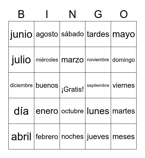 Repaso de la hora Bingo Card