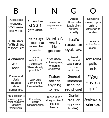 Stargate Bingus Bingo Card