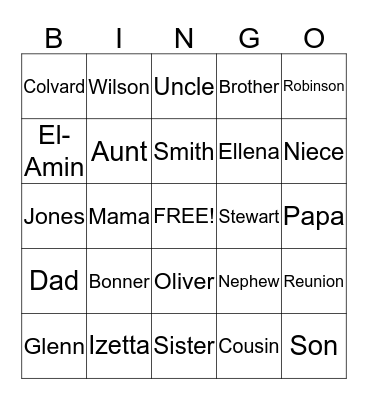 Bonner Reunion  Bingo Card