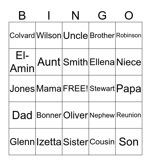 Bonner Reunion  Bingo Card