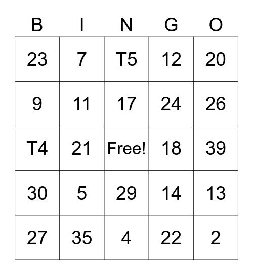 WWR Chart Bingo Card