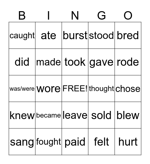 IRREGULAR VERBS Bingo Card