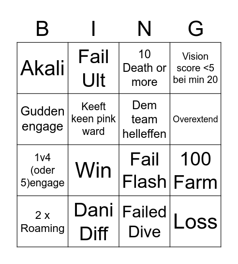 Dani Bing Bingo Card