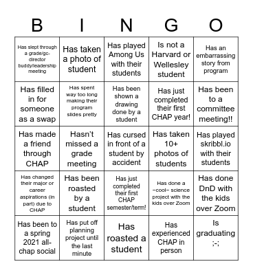 CHAP Bingo Card