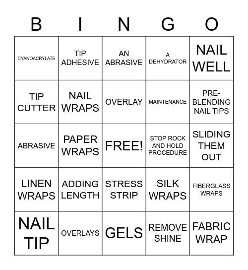 NAIL TIPS AND WRAPS Bingo Card