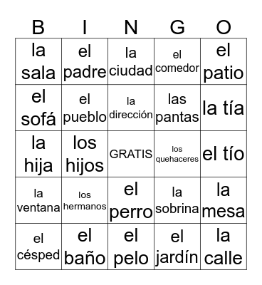 Sp1Ch5 -  La Familia Bingo Card