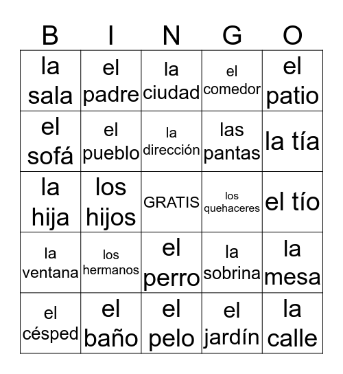 Sp1Ch5 -  La Familia Bingo Card