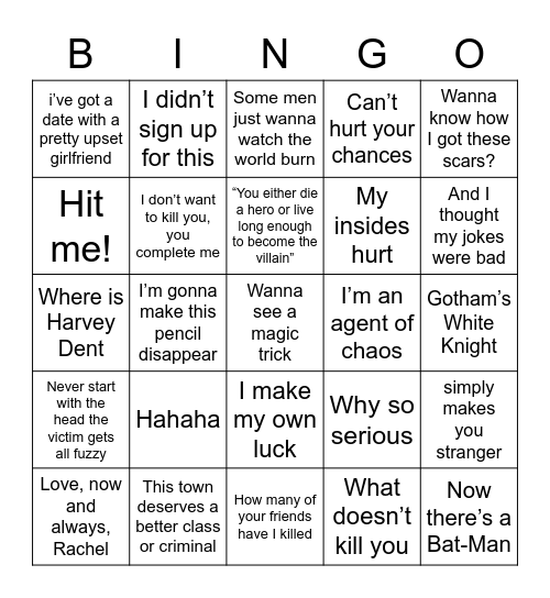 Dark Knight Bingo Card