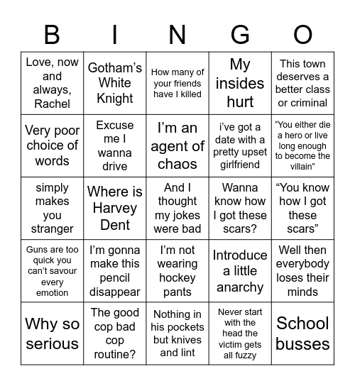 Dark Knight bingo Card