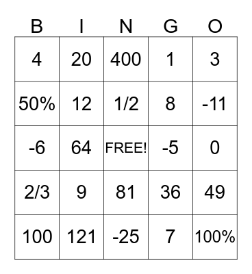 Math Facts Bingo Card