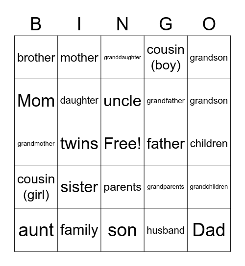 La Famille Bingo Card