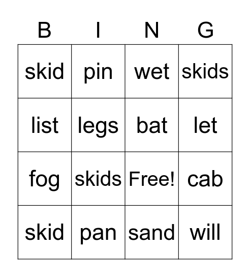 SIPPS Sight Words Lesson 40 Bingo Card
