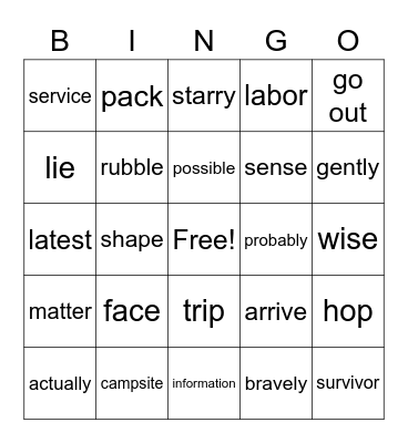 Untitled Bingo Card