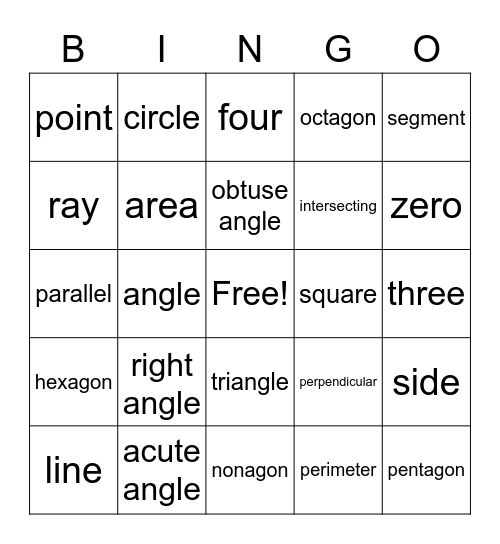 Geometry Bingo Card