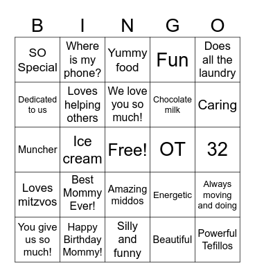 Happy Birthday Mommy! Bingo Card