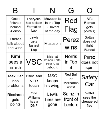 Formula 1 Grande Prémio De Portugal Bingo Card