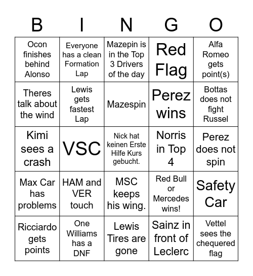 Formula 1 Grande Prémio De Portugal Bingo Card