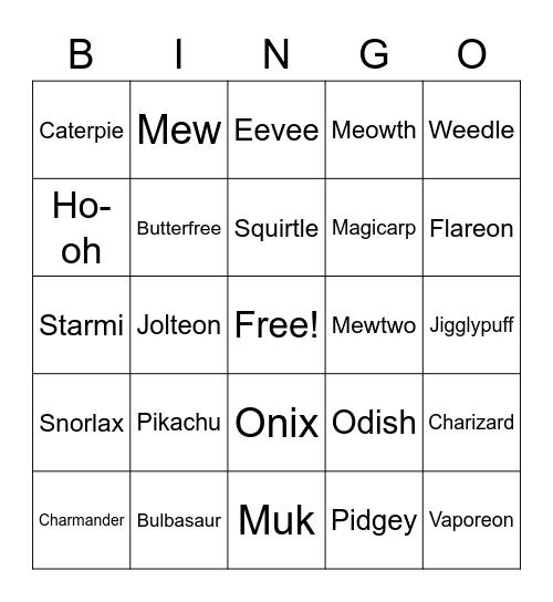 Original 151 Bingo Card