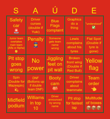 Portuguese GP 2021 Bingo Card