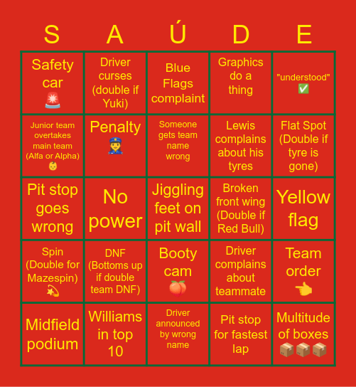 Portuguese GP 2021 Bingo Card