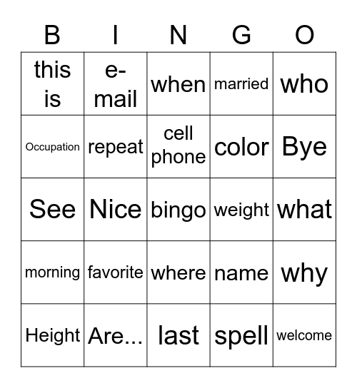 MAKE A SENTENCE Bingo Card