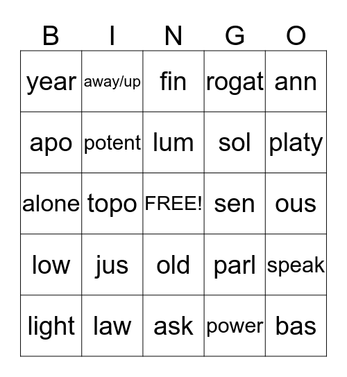 Stems Bingo Card
