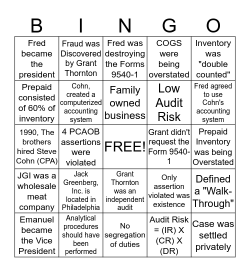 Jack Greenberg, Inc. Bingo Card