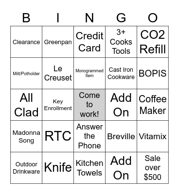Sunday Funday Bingo Card