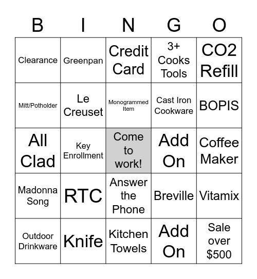 Sunday Funday Bingo Card