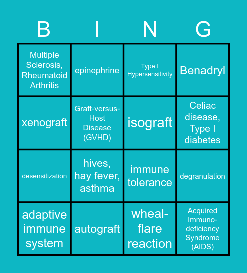 Ch. 19: Diseases of the Immune System Bingo Card