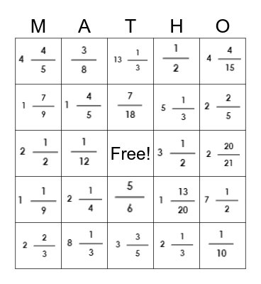 FRACTIONS Bingo Card