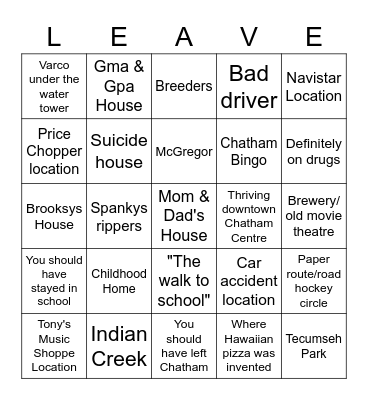 Chatham Bingo Card