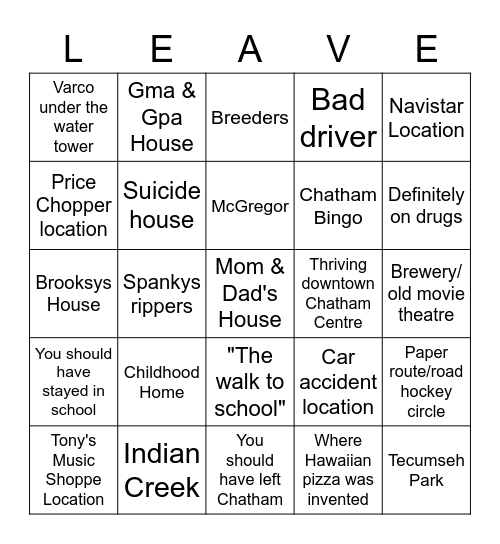 Chatham Bingo Card