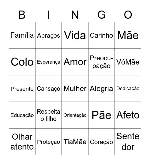 Dia das Mães Bingo Card