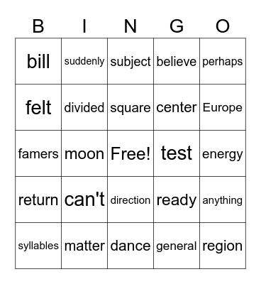 Untitled Bingo Card