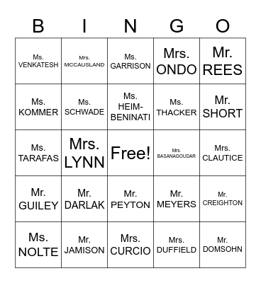 Teacher Appreciation Week Bingo Card