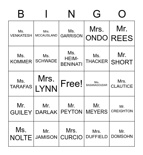 Teacher Appreciation Week Bingo Card