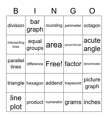 FSA Math Vocabulary Bingo! Bingo Card
