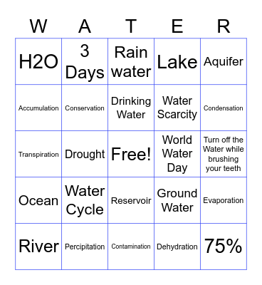 Wonders of Water Bingo Card