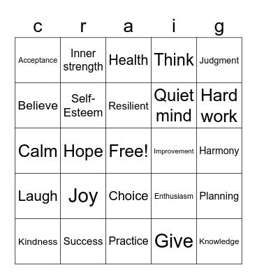 Craig - Bingo Card