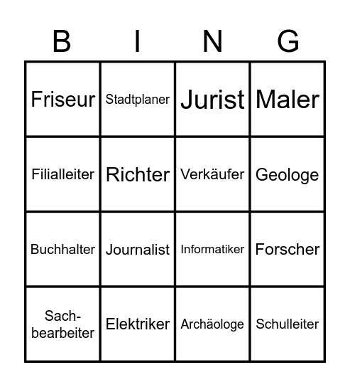 Berufs-Bingo Card