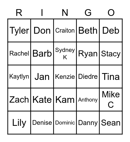 REUNION RINGO  Game 1 Bingo Card