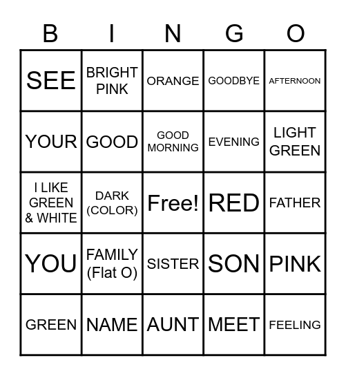 ASLdeafined.com (Meet & Greet / Colors / Family) Bingo Card