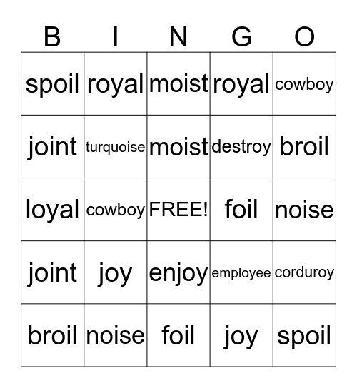 Spelling Word Bingo 2/23/15 Bingo Card