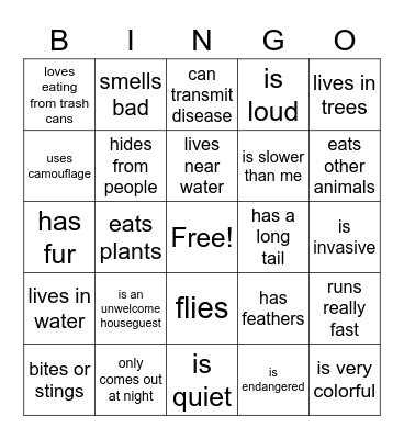I've seen an animal in Camden that... Bingo Card