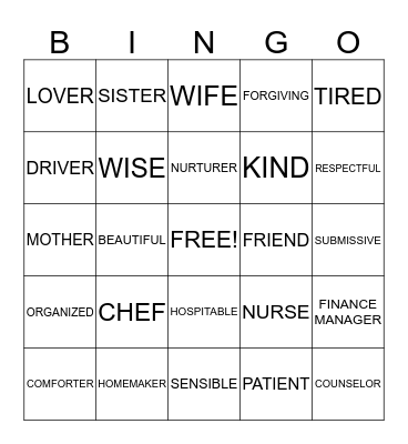 Kingdom Woman Bingo Card