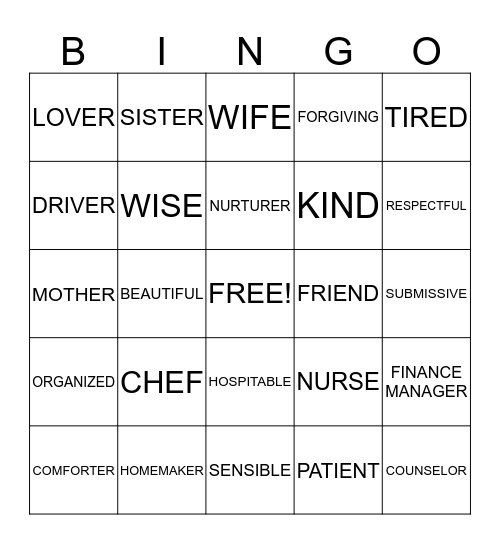 Kingdom Woman Bingo Card
