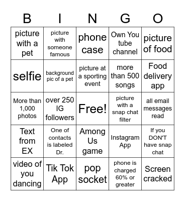 Cell Phone Bingo Card