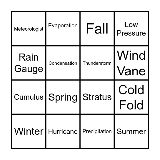 Weather Bingo Card