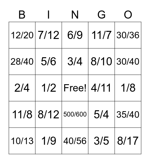 Adding Fractions Bingo! Bingo Card